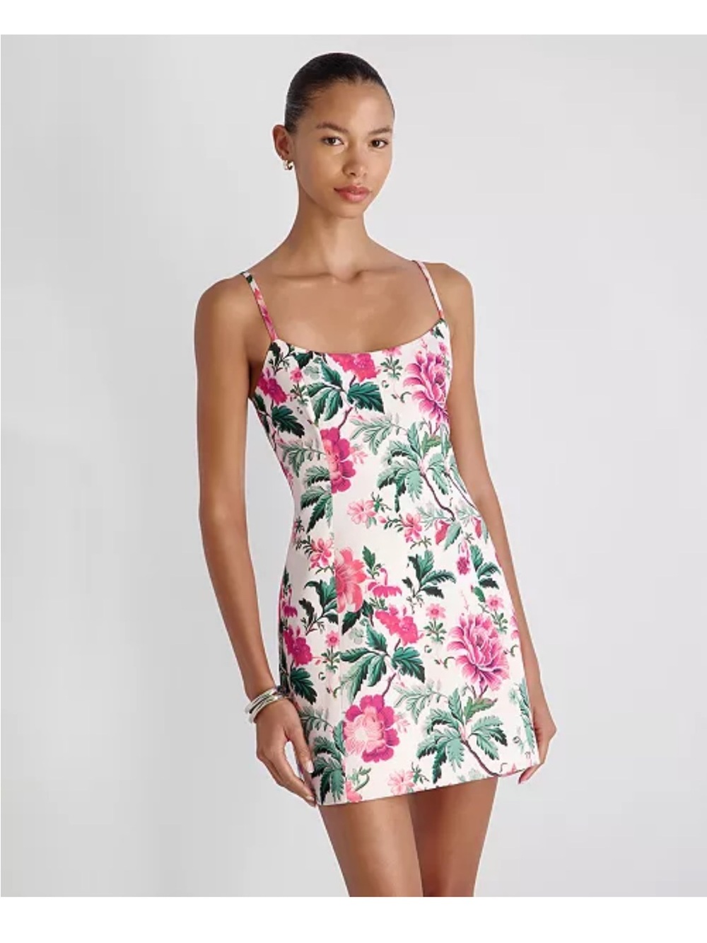 French Connection Pink and Green Floral Spaghetti Strap Mini Dress